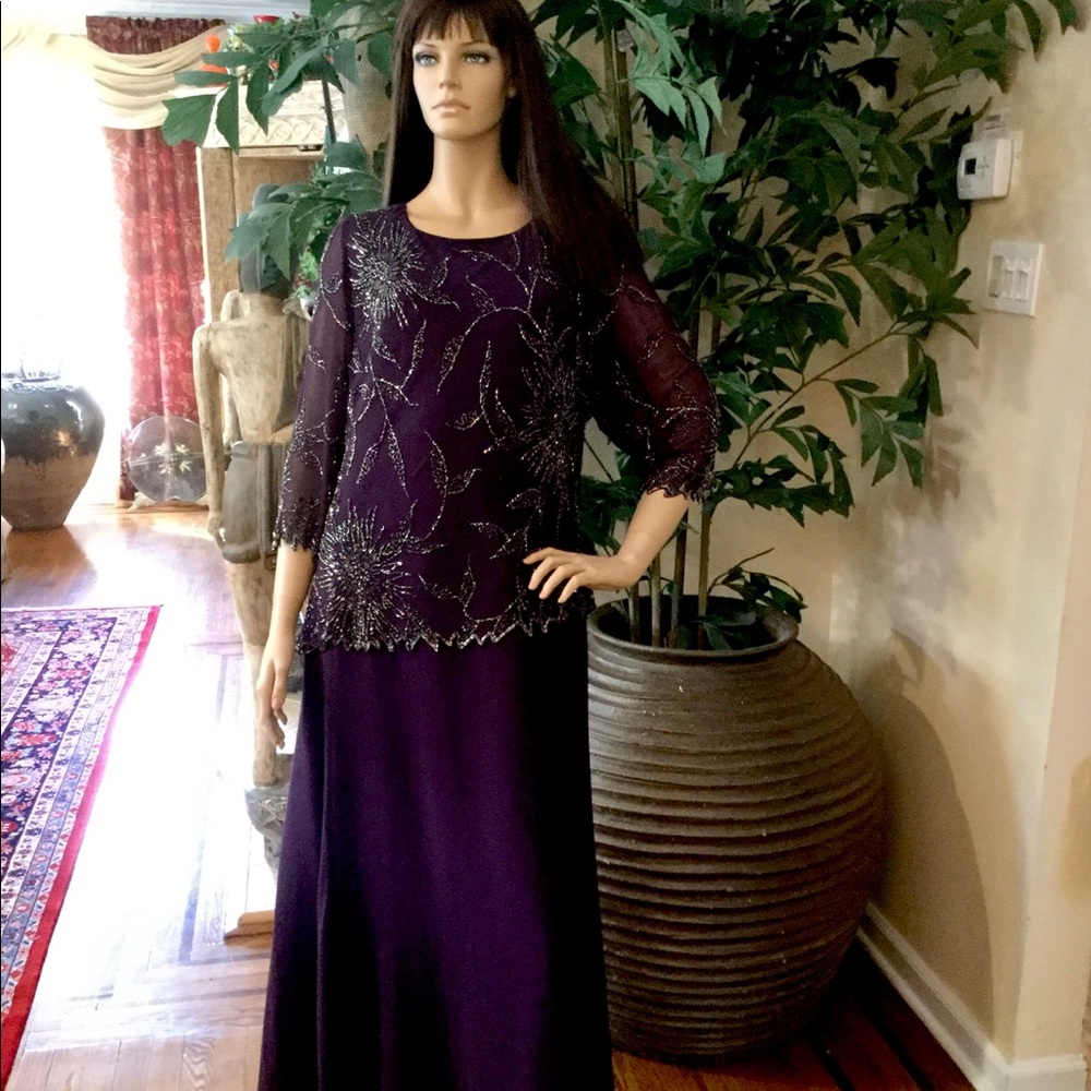 J Kara Mock 2 Piece Beaded Gown Dress  MoB 16